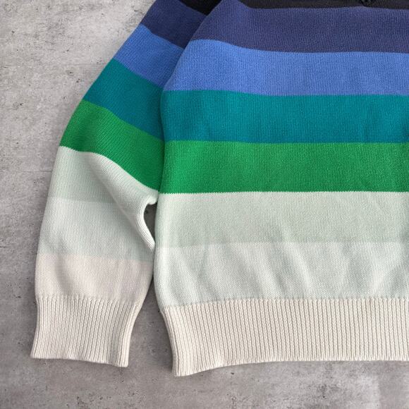 Liz Claiborne striped knit v-neck sweater 100% cotton blue and green size XL - Picture 2 of 7
